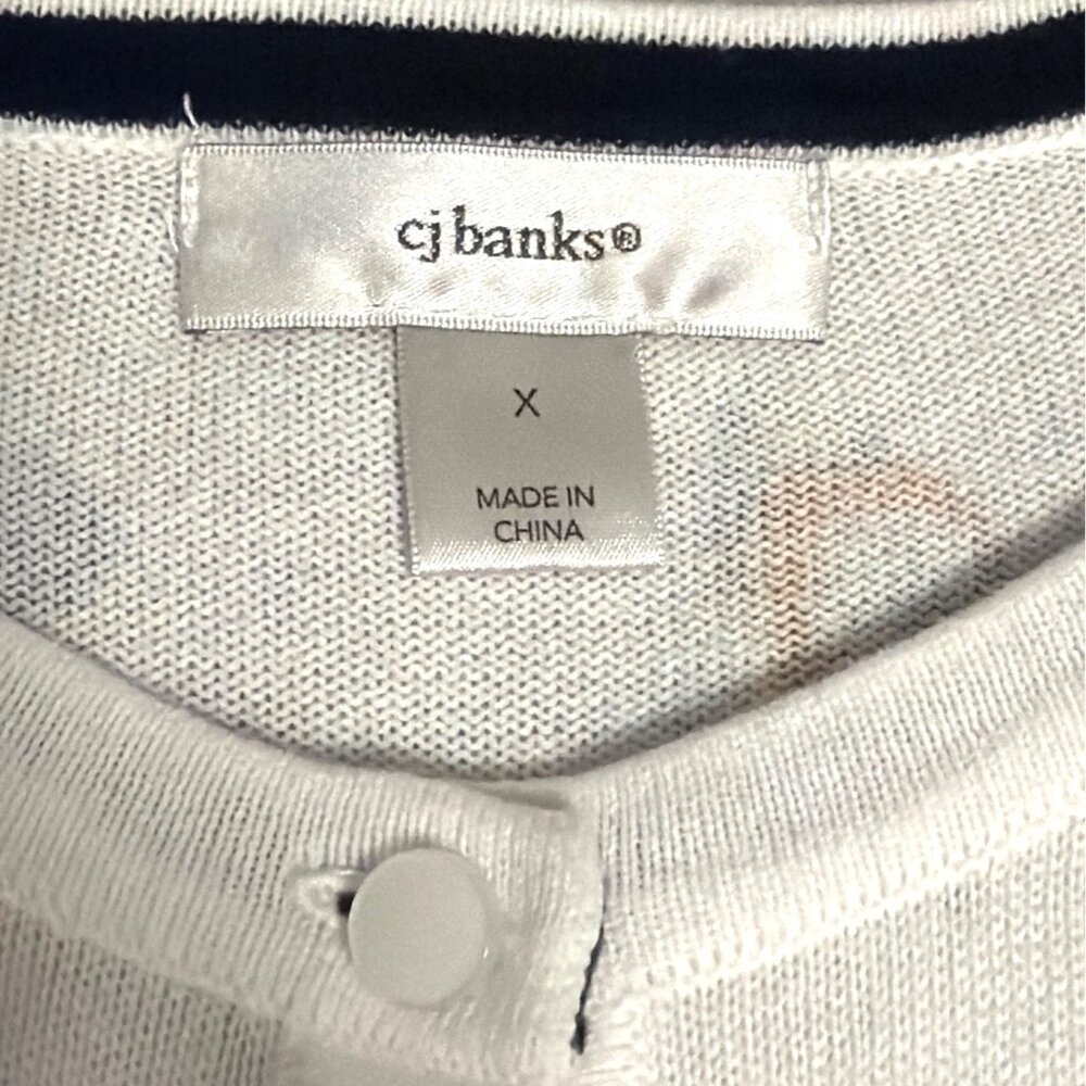 CJ Banks Womens Cardigan With Flip Flop Print White 3/4 Sleeve Button-Up Size X - Picture 4 of 7